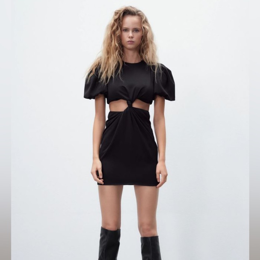 ZARA CUT OUT DRAPED DRESS Black size S